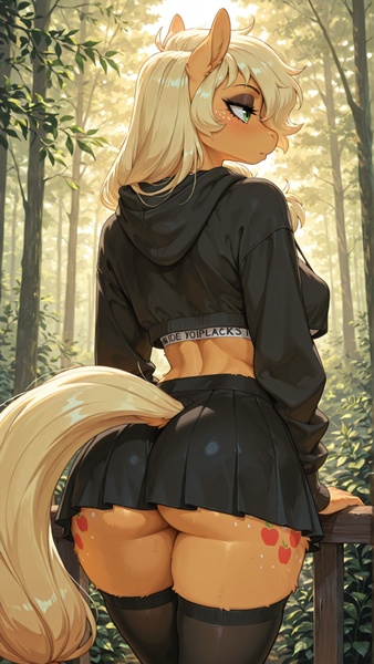 Anthro Pony Applejack in Forest Night Scene