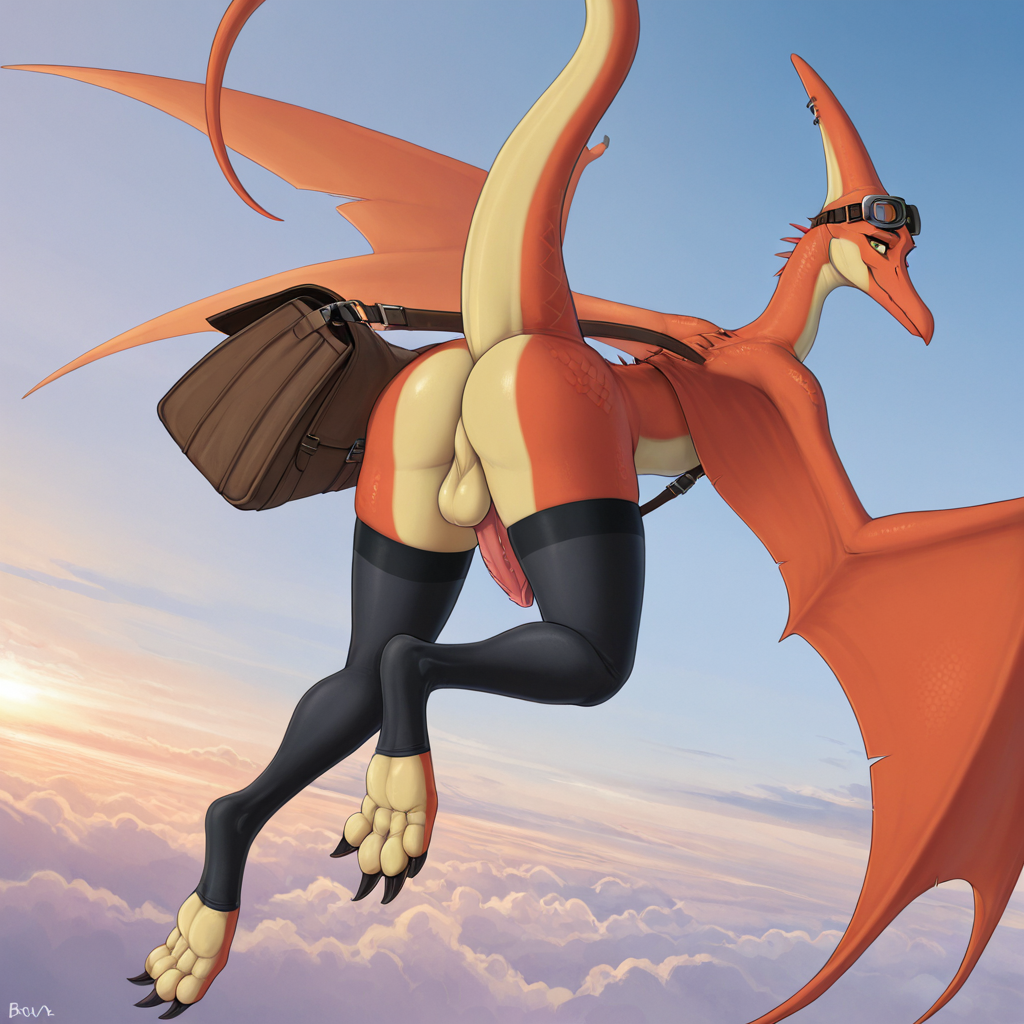 Pteranodon Soaring Through Cloudy Sky