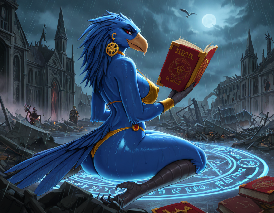 Tzeentch's Avian Sorceress in Ruined Cathedral