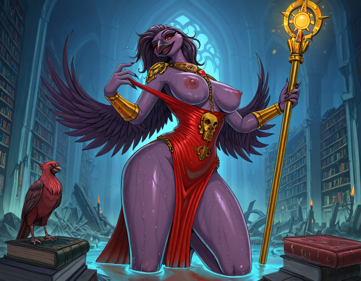 Tzeentch's Avian Sorceress in Ruined Library
