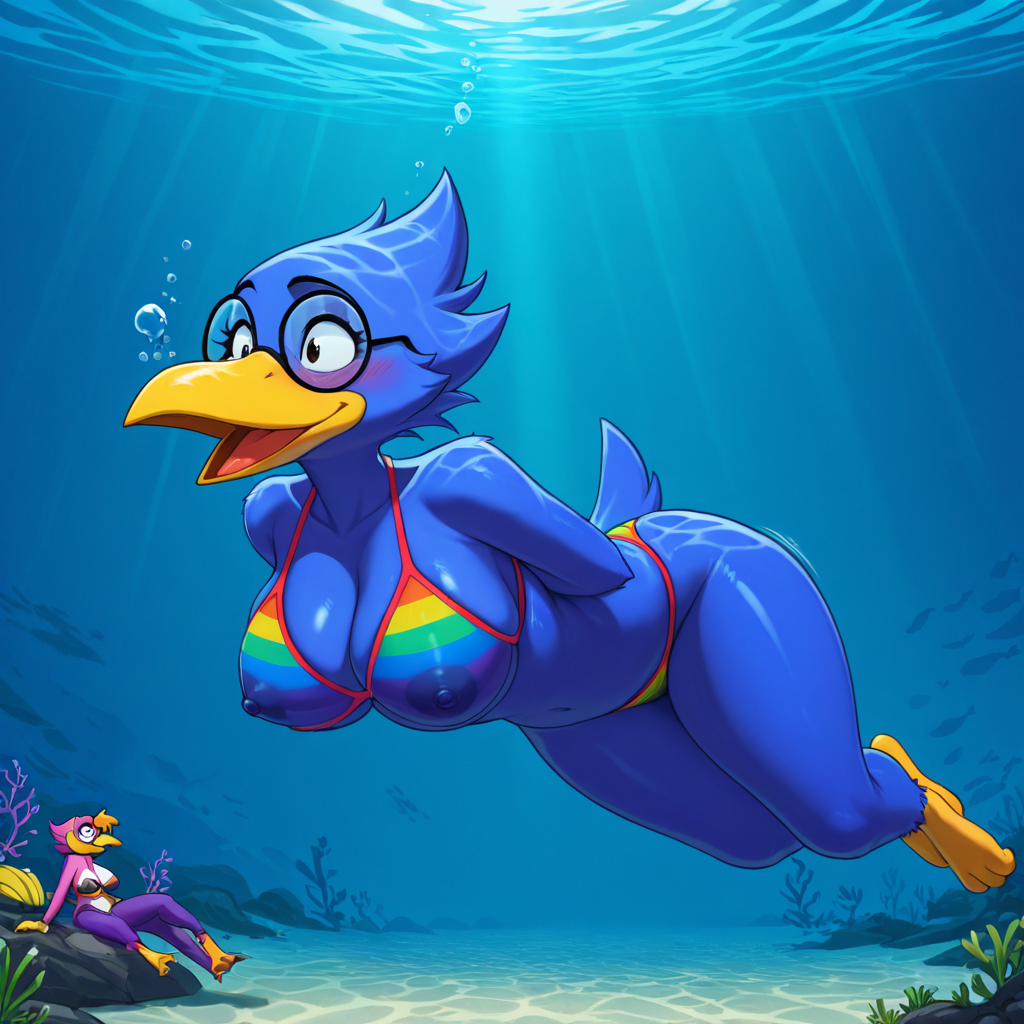 Elderly Avian Stripping Underwater