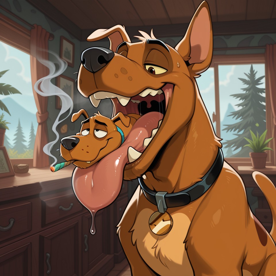 Scooby and Courage Sharing a Hazy Moment Swallowing Courage The Cowardly Dog