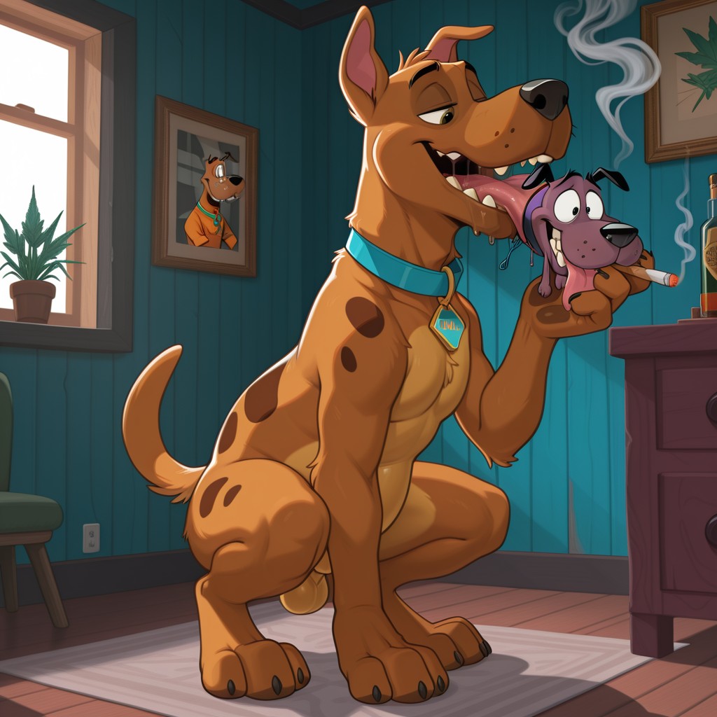Scooby-Doo and Courage Sharing Marijuana