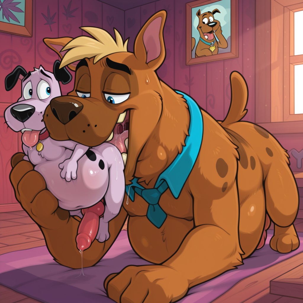 Blonde Anthro Dog in Rainbow Collar Solo