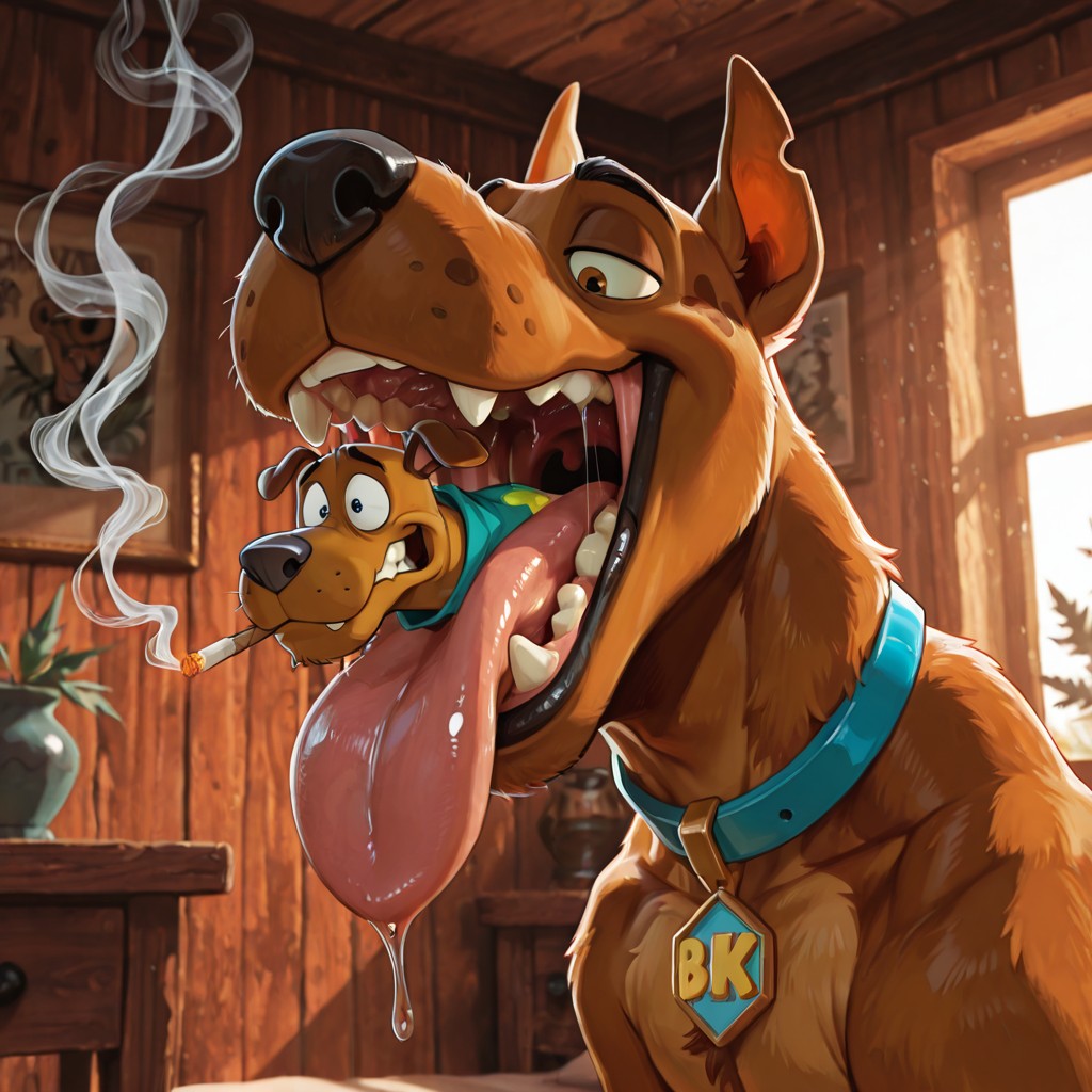 Scooby Doo Swallowing Courage Whole in a Hazy Scene