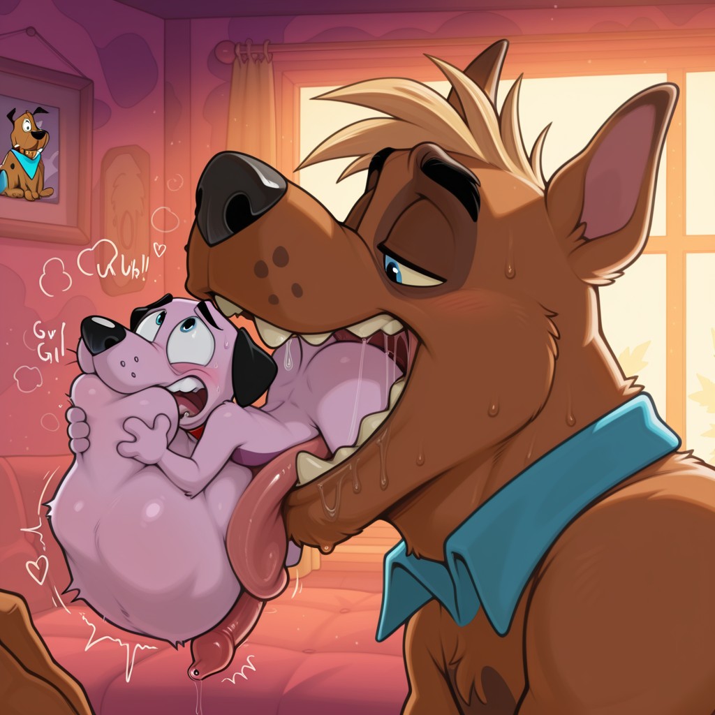 Two Anthro Dogs Embrace in a Romantic Field