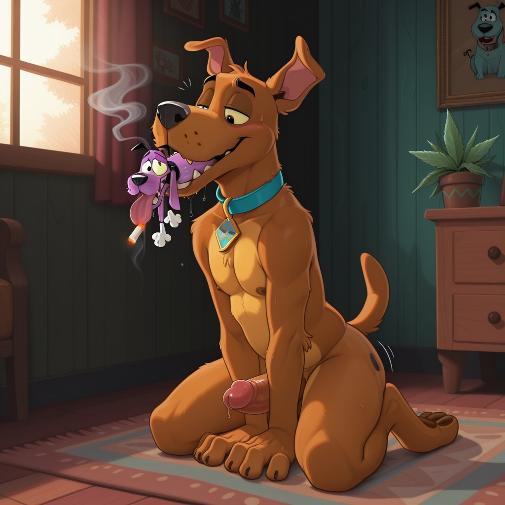 Scooby and Courage Sharing a Quiet Smoke in the Woods