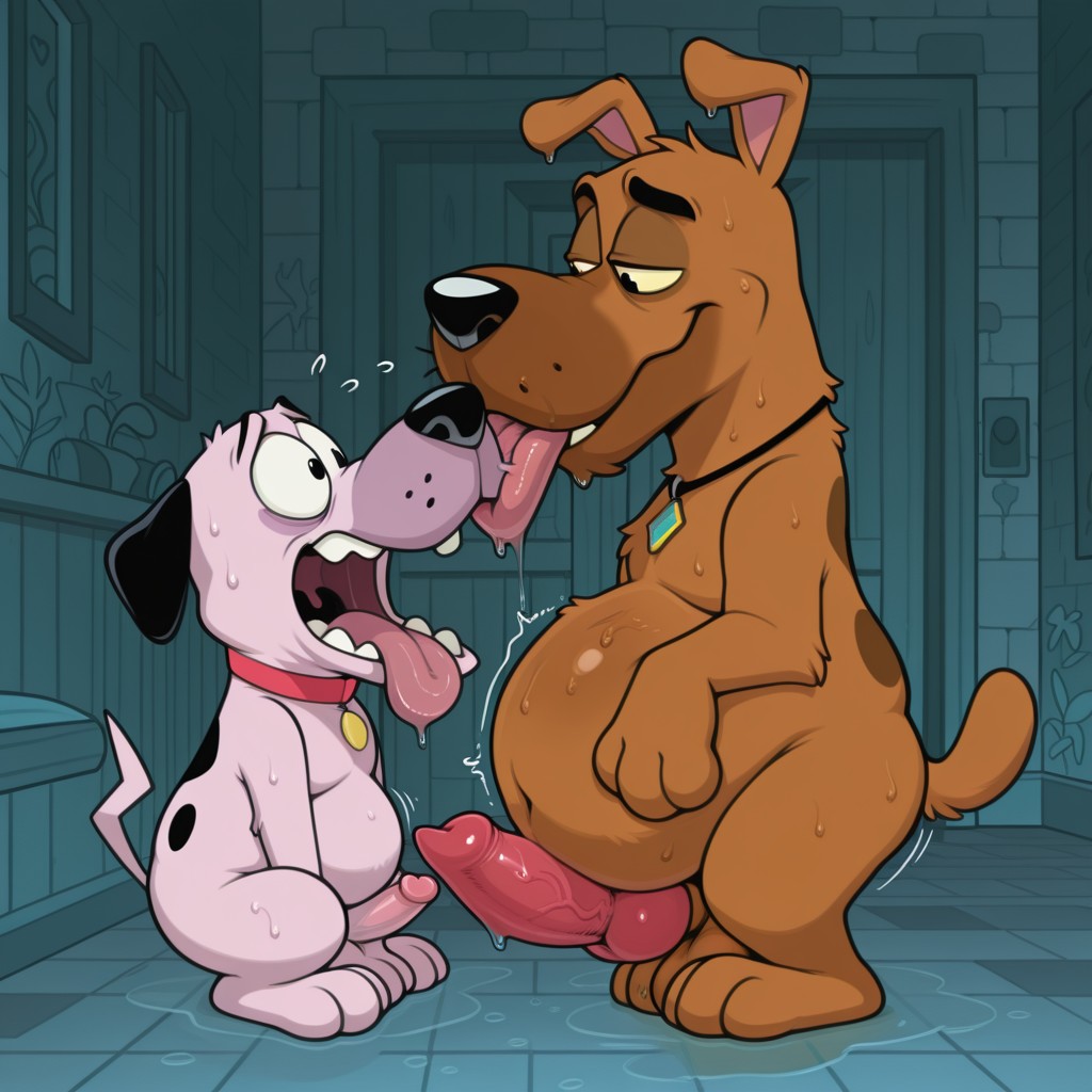 A Courage the Cowardly Dog and Scooby-Doo Anthro Couple in a Trippy Romantic Scene