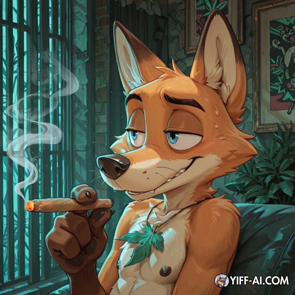 Stoned Fox Smoking Marijuana
