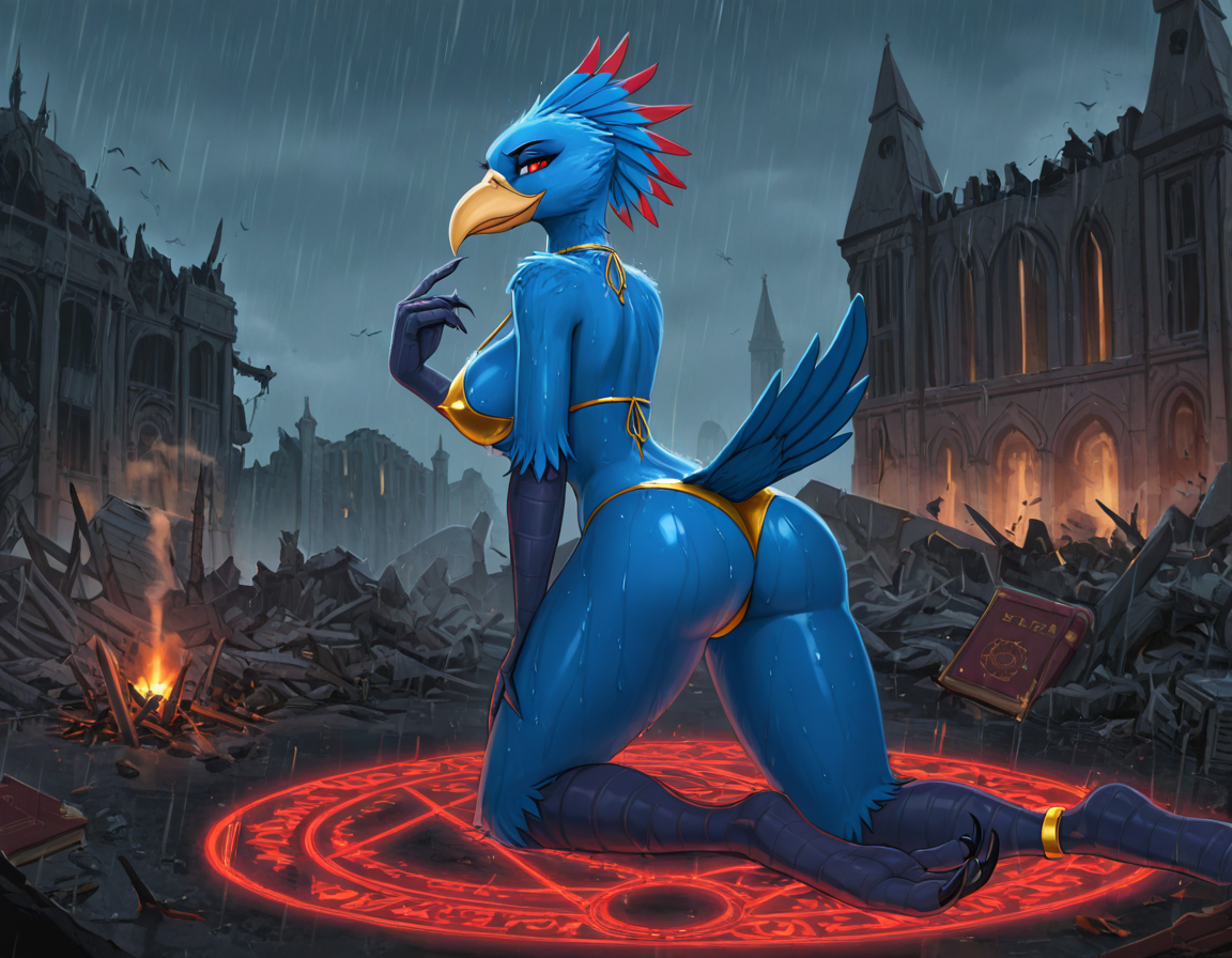Tzeentch's Avian Sorceress in Ruined Cathedral
