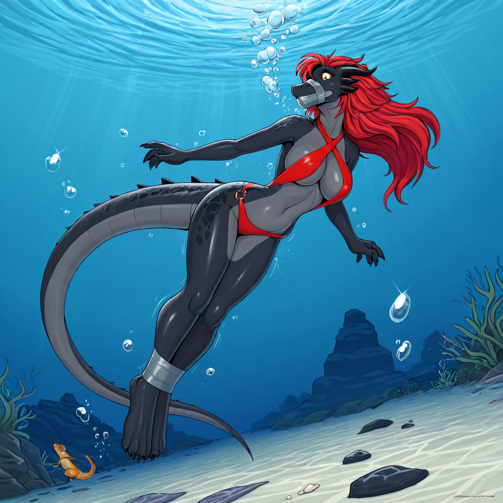 Dragon Lizard Struggling Underwater