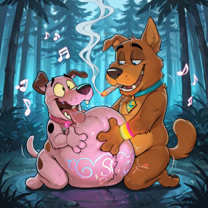 Courage the Cowardly Fox in Hypnotic Rainbow Scene