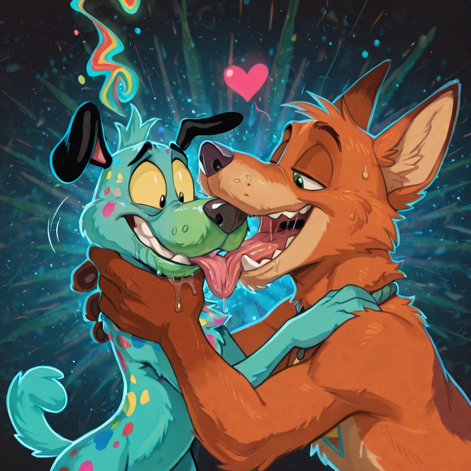 Courage the Cowardly Dog in Neon Psychedelic Scene