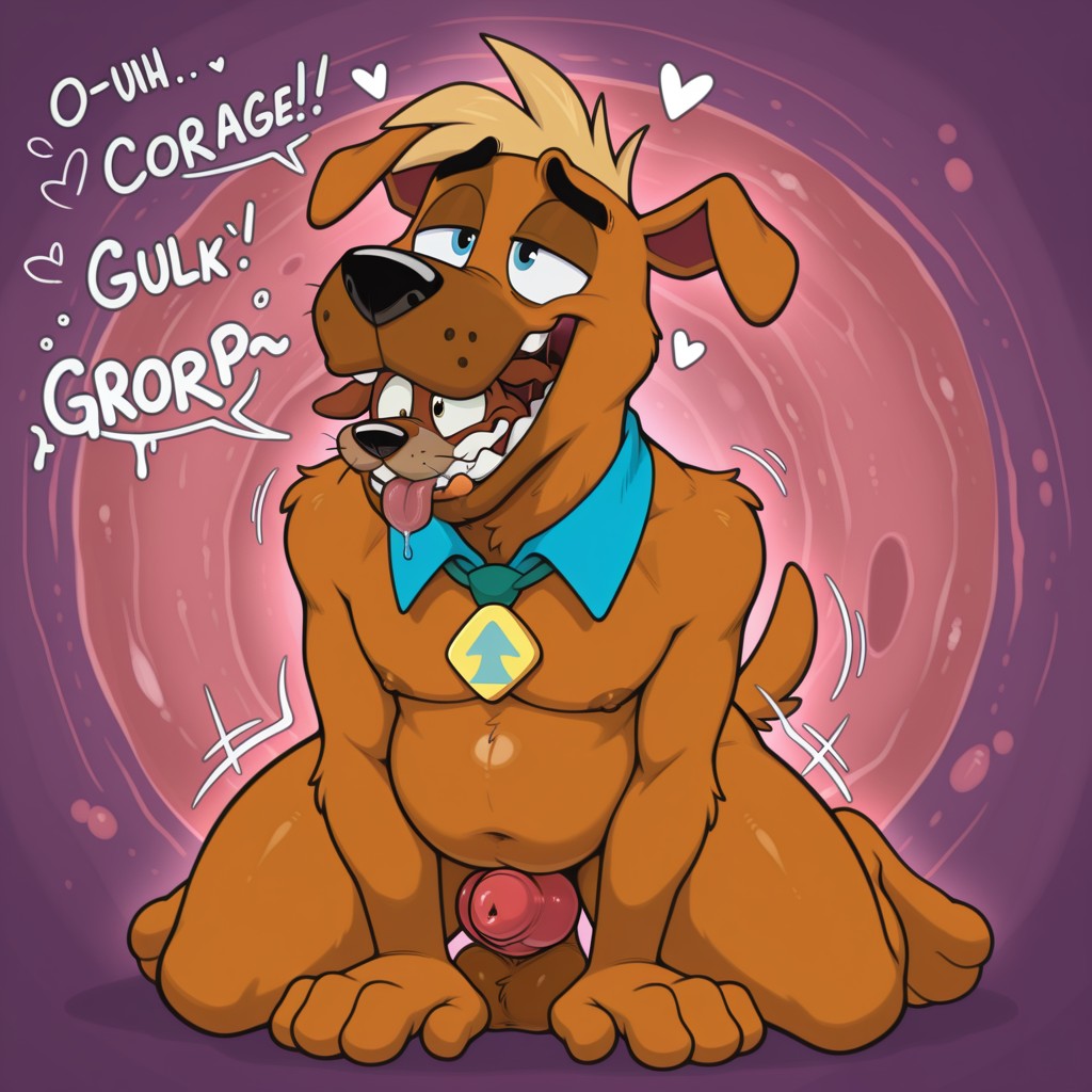 Two Cartoon Dogs Cuddle in Soft Rainbow Light