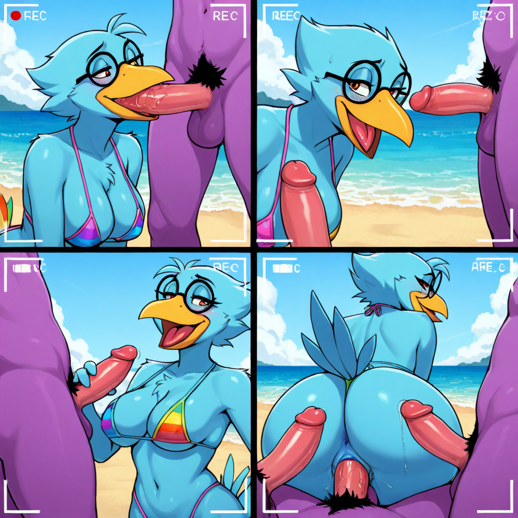 Elderly Avian Female Beach Comic