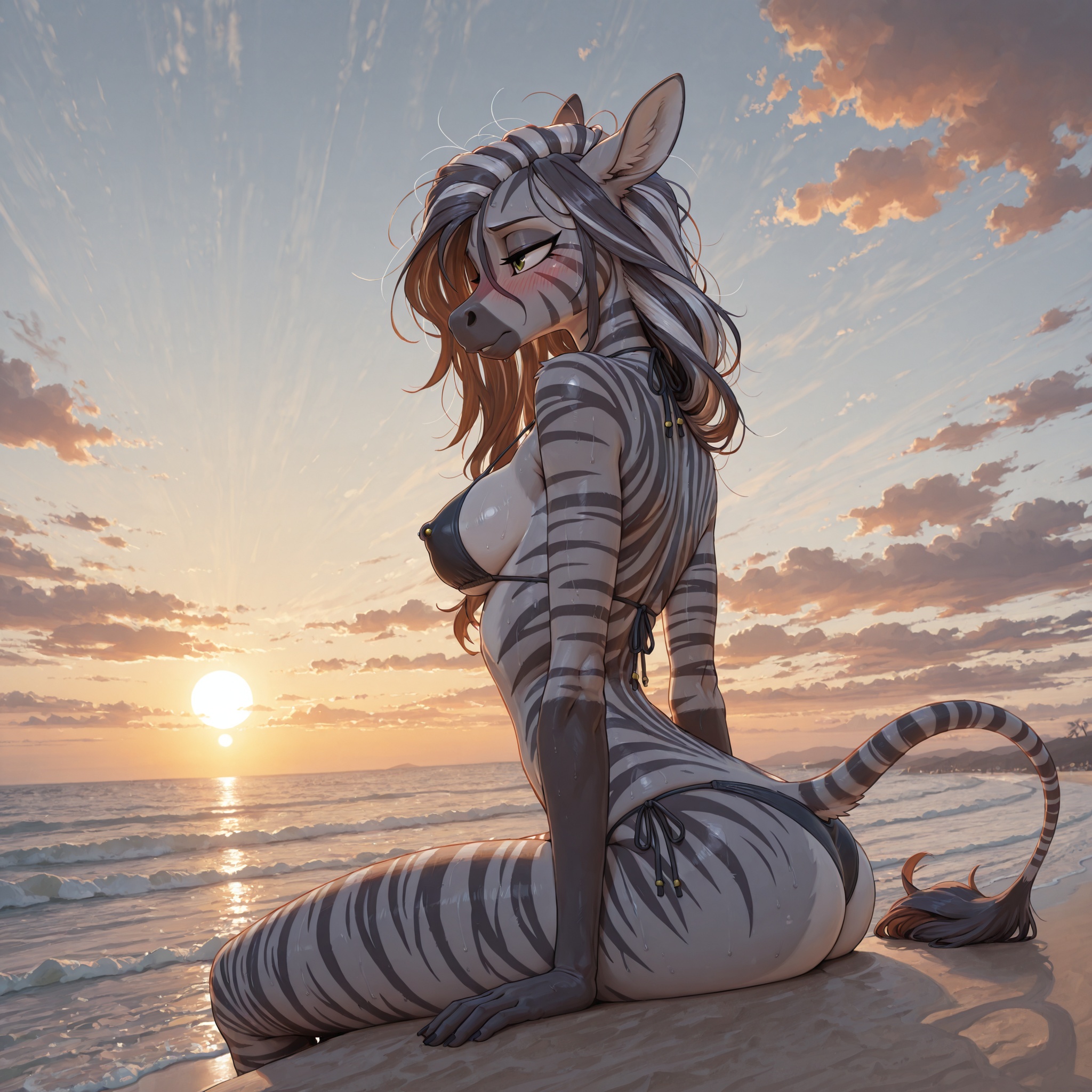 Zebra Woman on Beach in Bikini