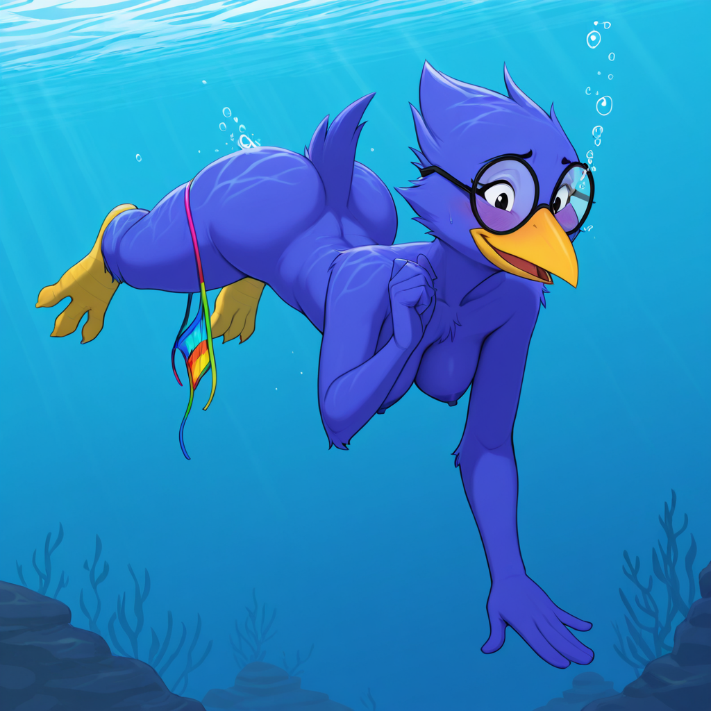 Elderly Avian Stripping Underwater