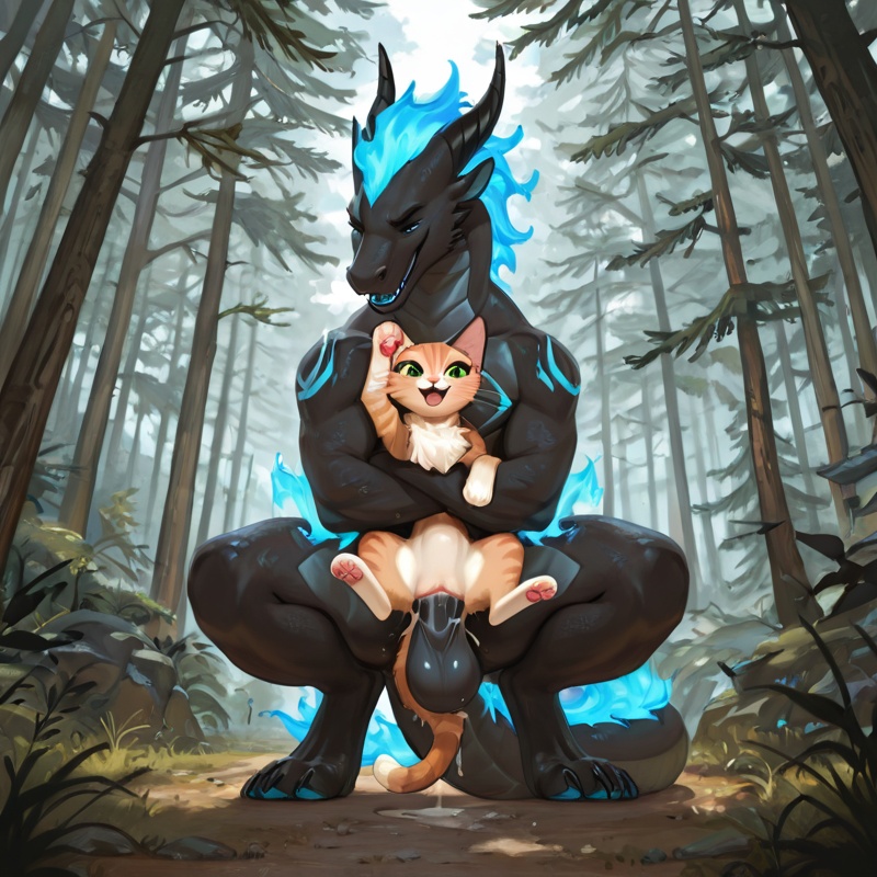 Intimate Furry Encounter in Whimsical Forest